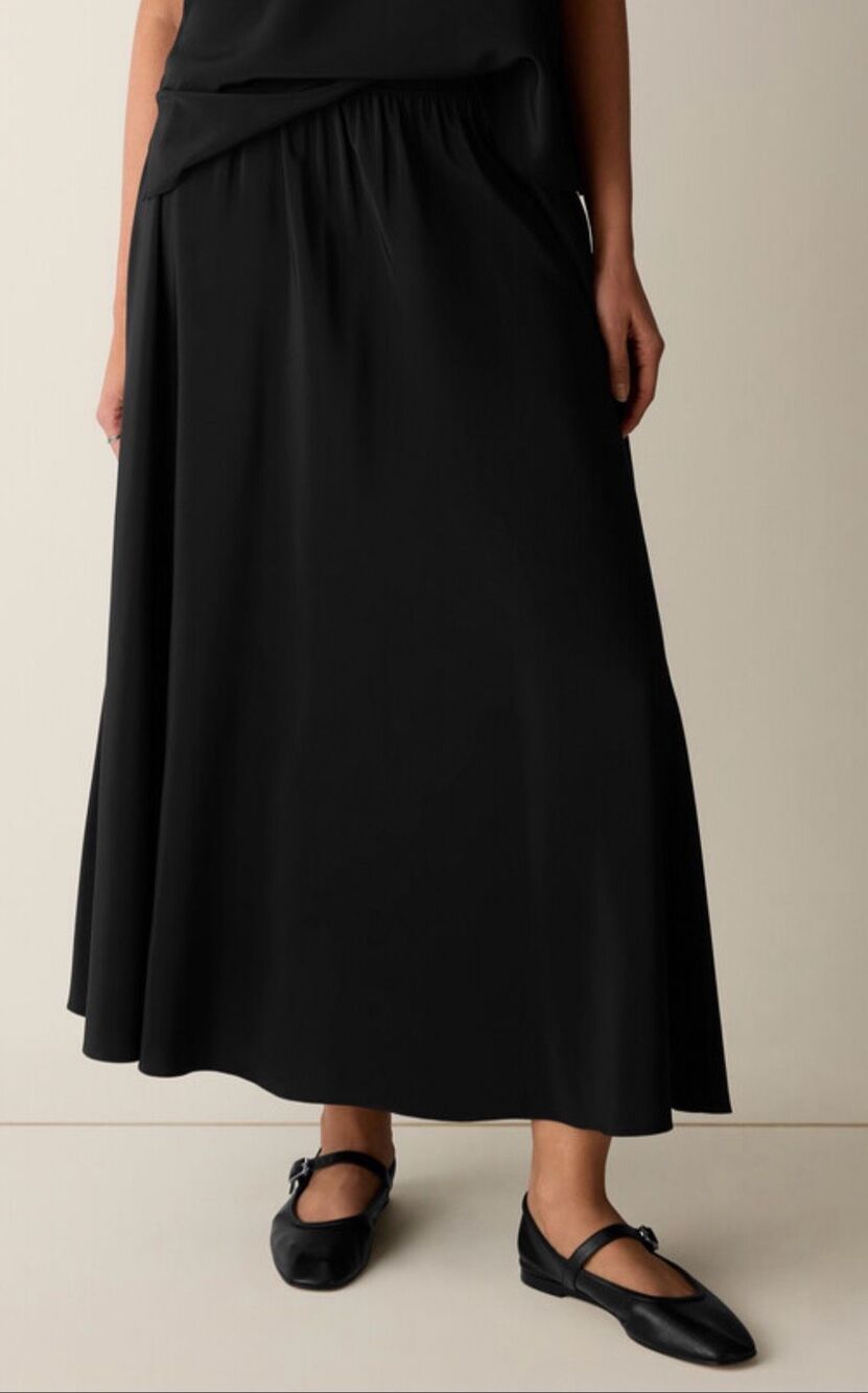 Eileen Fisher Silk Crepe de Chine Half-Circle Skirt in Black NWT Size Small
